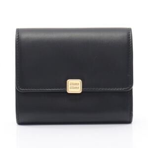 Miu Miu Miu SOFTY METAL Square Tri-fold Wallet, Leather, Women's, Black (5MH040)